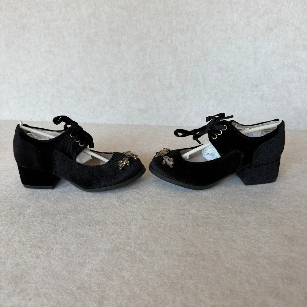 Joyfolie Tribeca Black Velvet Crystal Embellished Block Heels Kids Size 11 NEW